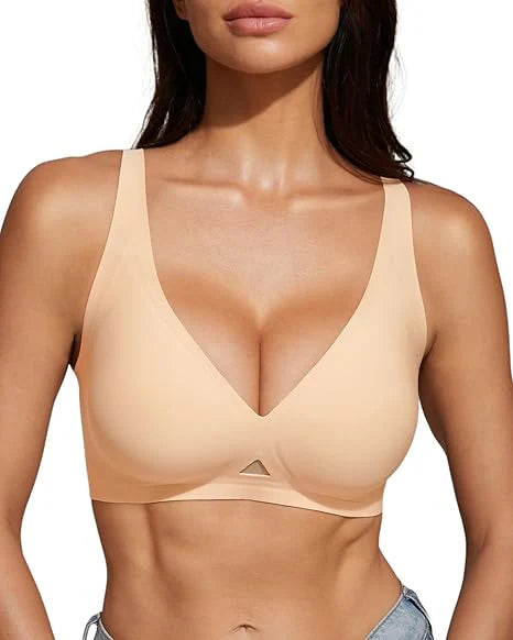 Wireless Deep V Neck Bra with Breathable Mesh Panels P7886