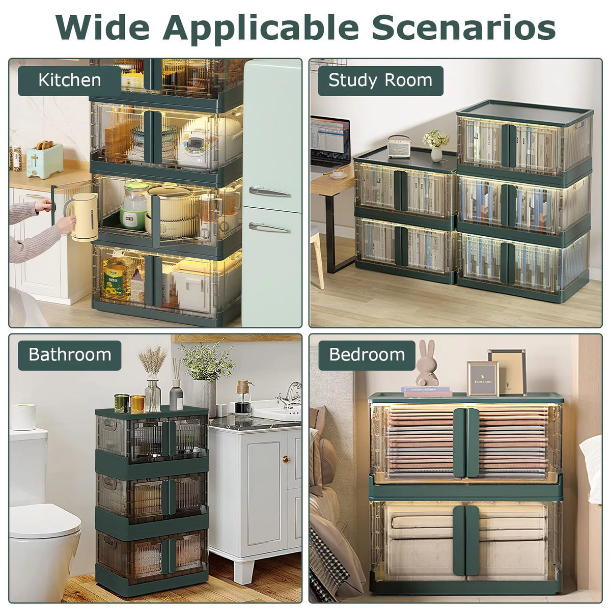 Foldable 2Pcs 32L Plastic Storage Bins with Lid and Wheels I748407