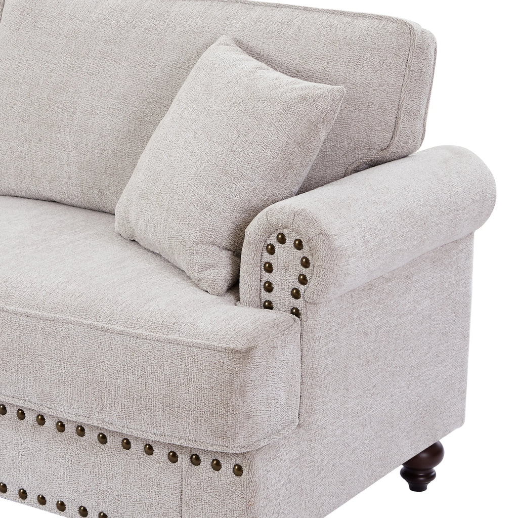 3 Seater Chenille Upholstered Sofa with Pillows O865