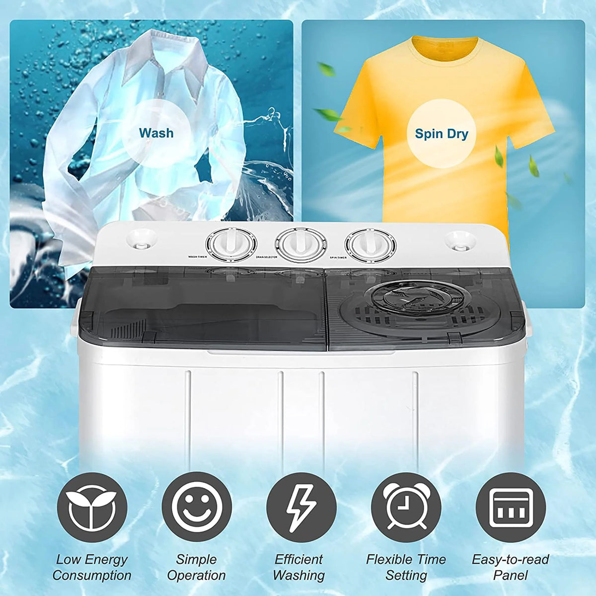 Portable Twin Tub Washing Machine 13.2lbs Grey F695766