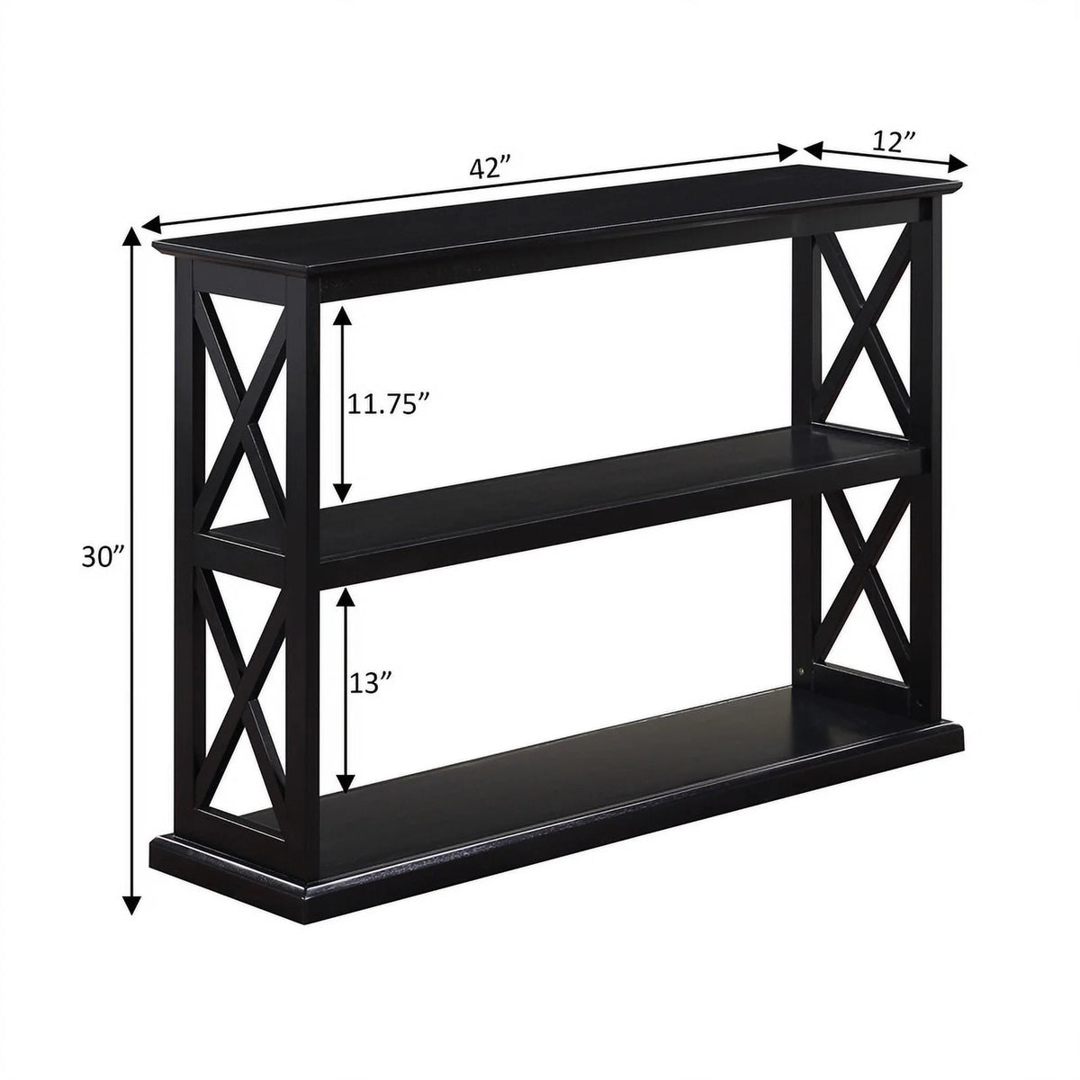 Black Wood Console Table with Shelves I5472