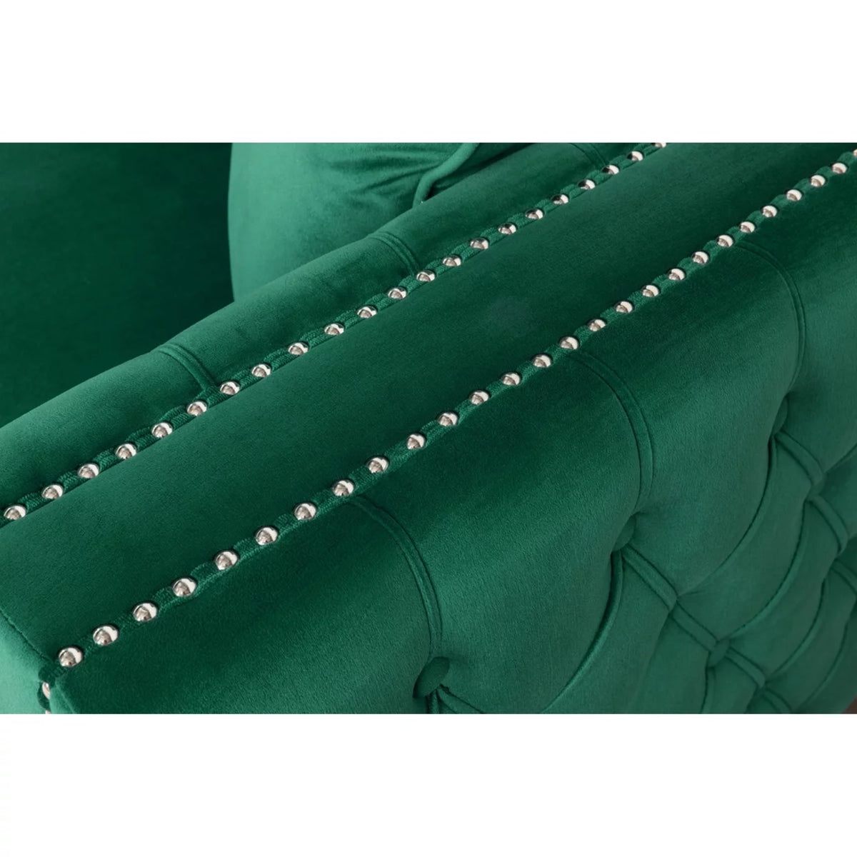 68 Inch Green Velvet Chaise Sofa with Nailhead Trim and Tufting Q33838