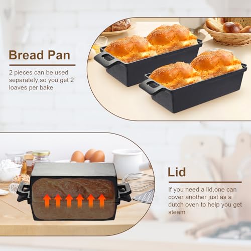 2 in 1 Cast Iron Bread Pan with Lid 9×5 Inch Loaf Pan Set G60694