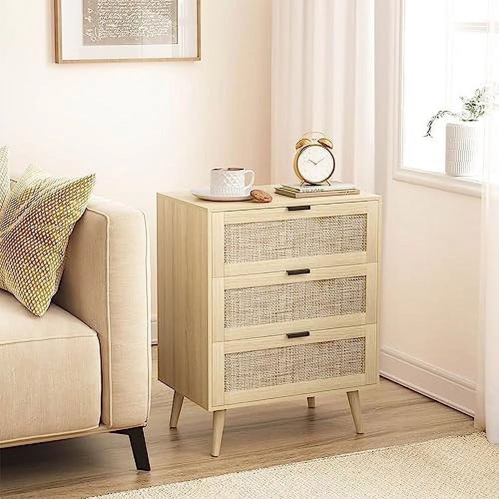 3 Drawer Rattan Dresser with Solid Wood Legs I433396
