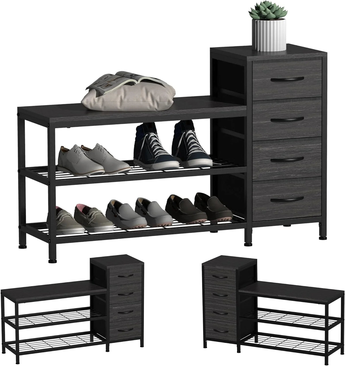 3 Tier Shoe Storage Bench with 4 Fabric Drawers O220649