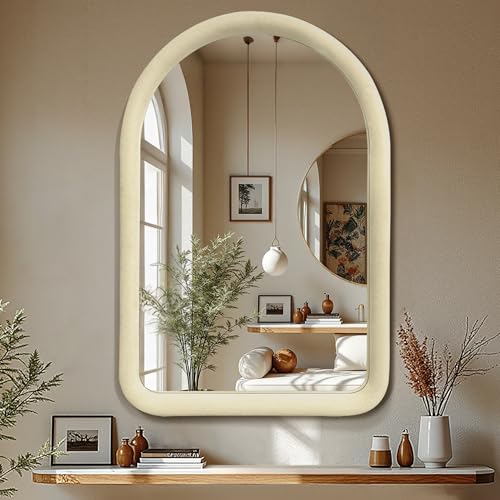 Cream White Arched Full Length Flannel Mirror A2163