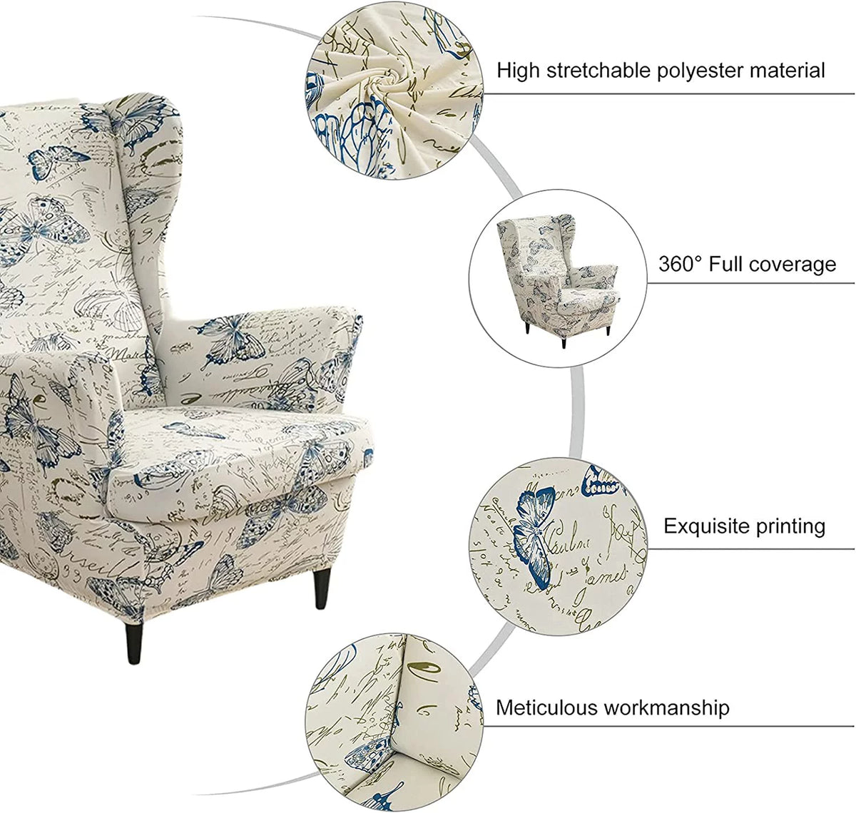 2-Piece Stretch Wingback Chair Slipcovers F4660