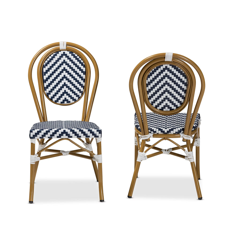 Blue and White Wicker Stacking Dining Chair Set of 2 G689191