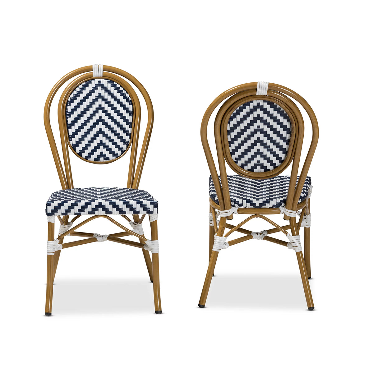Blue and White Wicker Stacking Dining Chair Set of 2 G689191