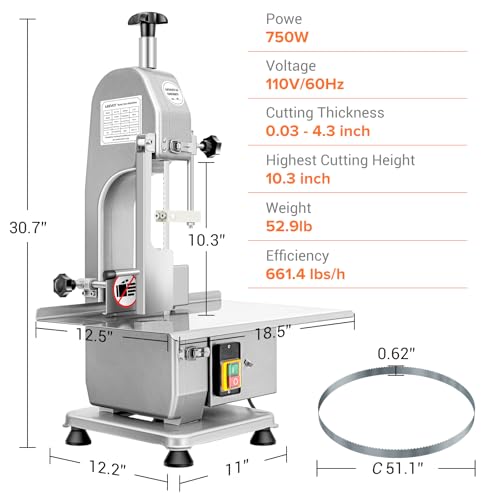 750W Meat and Bone Saw with 2 Saw Blades W3174