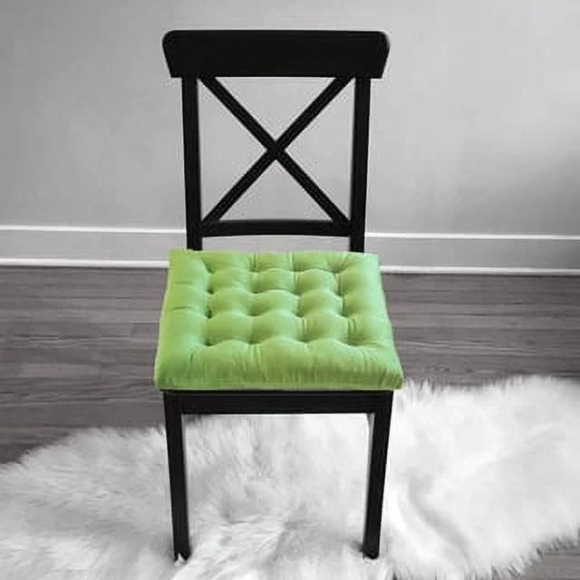 16" Plush Square Tufted Chair Pad Cushions Tie-Backs Sage Green 4 Piece C775239