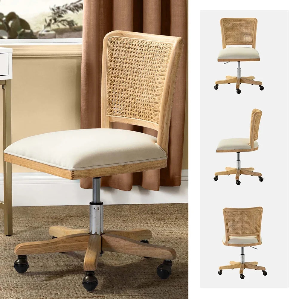 Beige Swivel Adjustable Rattan Back Task Chair Y789