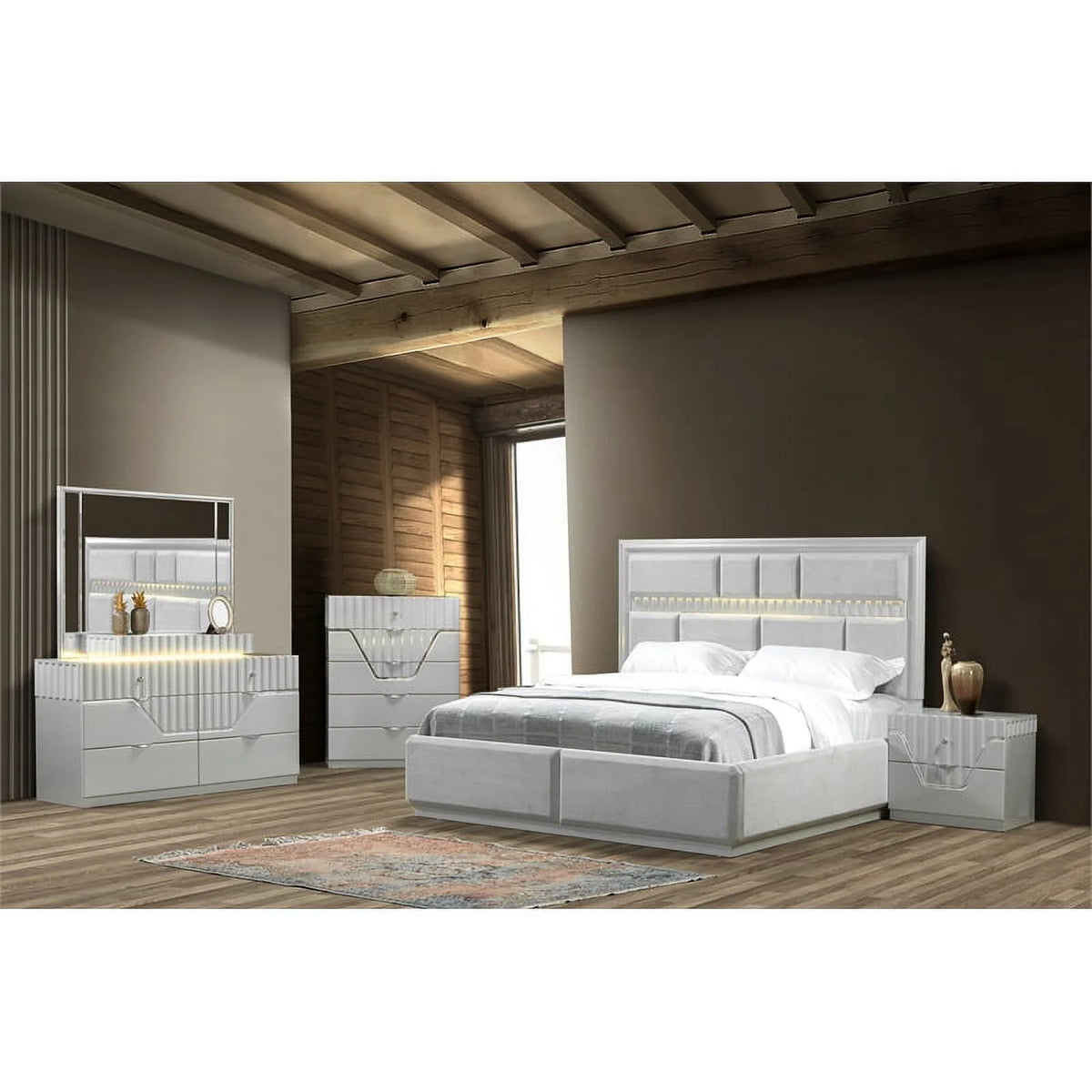 King 4 Pc Wood Bedroom Set in Gray U605