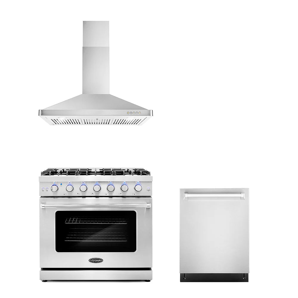 36 Gas Range, Wall Mount Range Hood and Dishwasher E16704