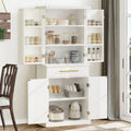 White 4 Door Freestanding Kitchen Pantry Storage Cabinet with Drawer and Adjustable Shelf C721231