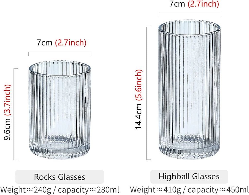 Set of 4 Origami Style Glass Cups, 2 Highball & 2 Rocks Glasses Z3435