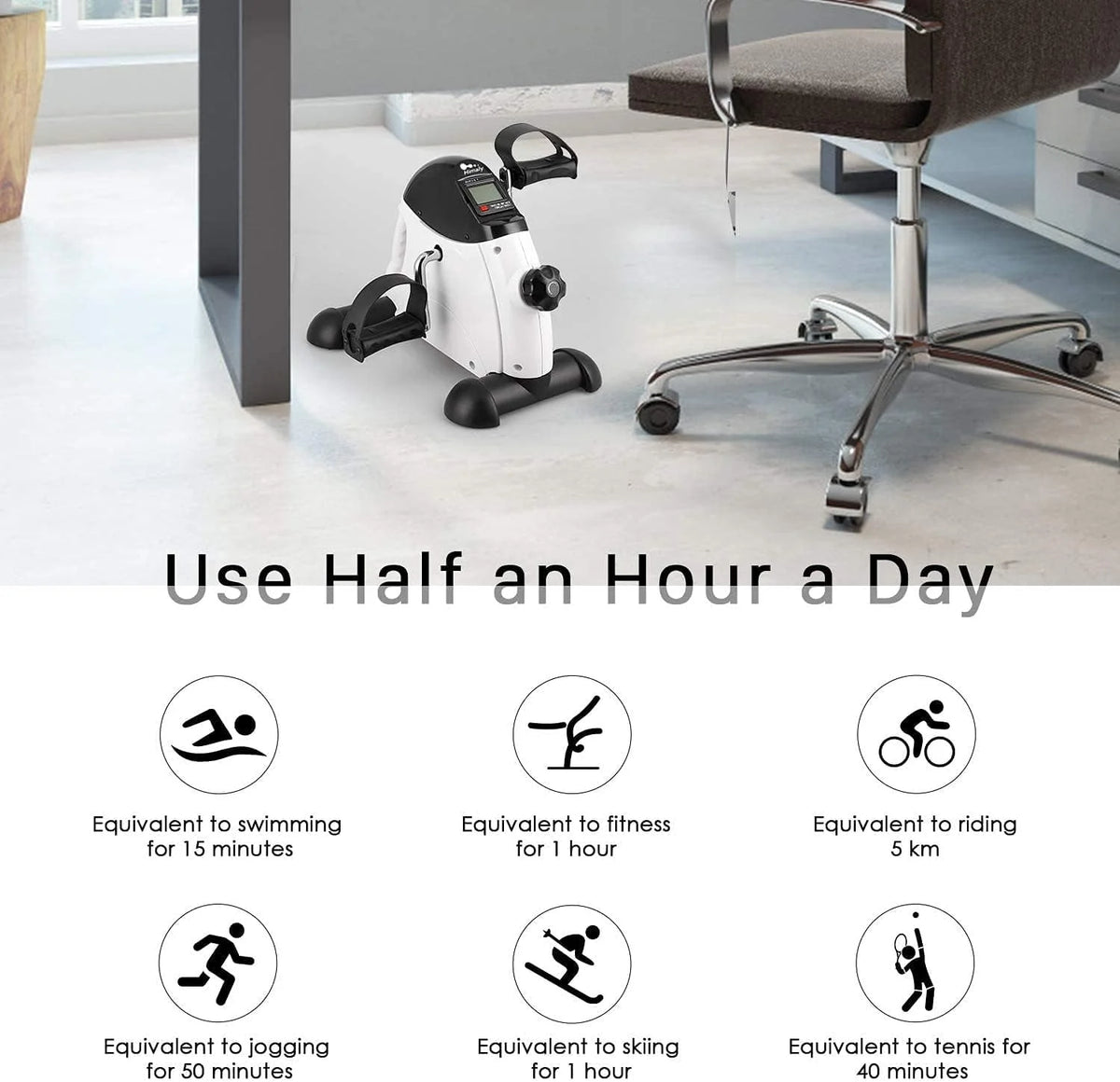 White Portable Under Desk Exercise Bike with LCD Screen N318823