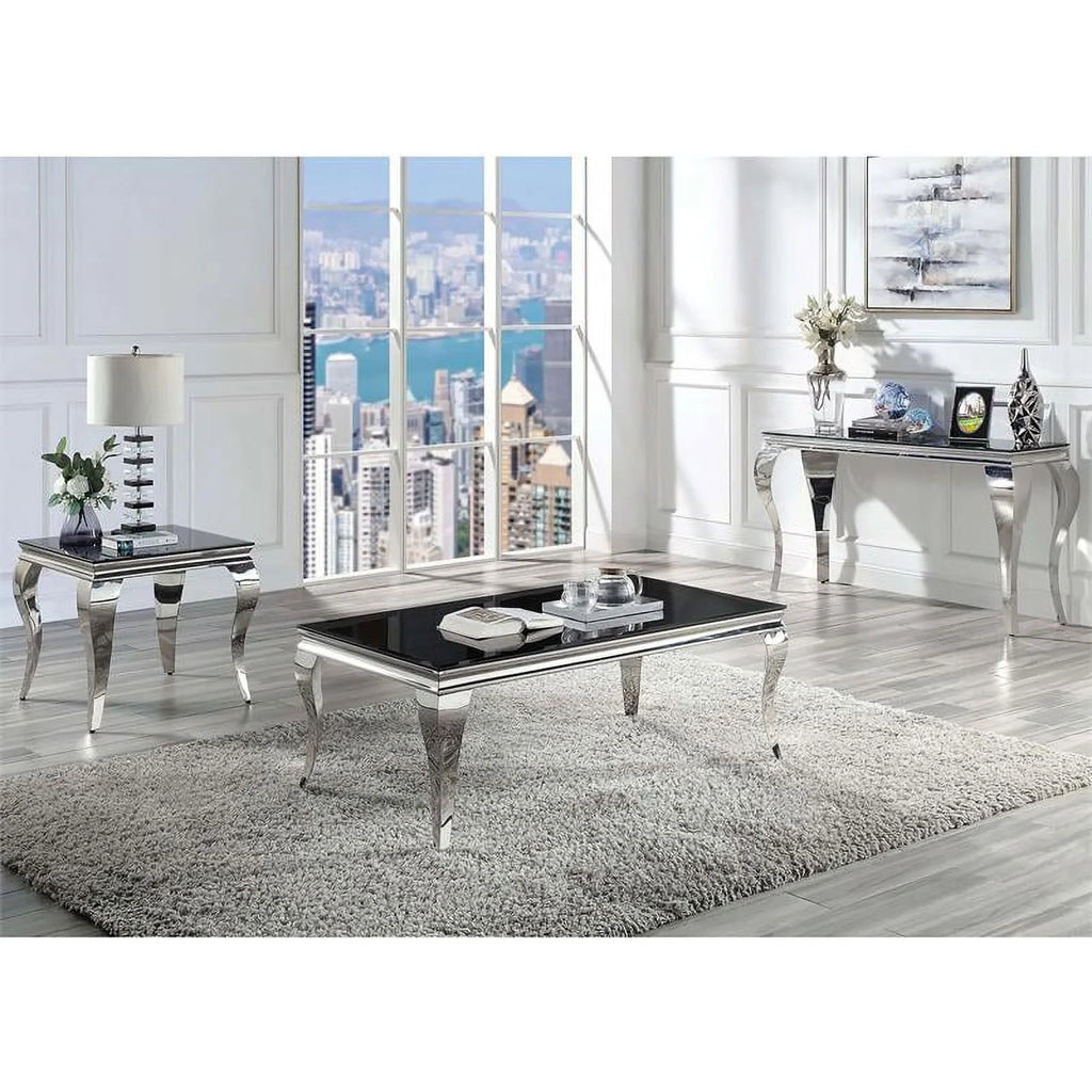 Black and Silver Glass Top End Table O69846