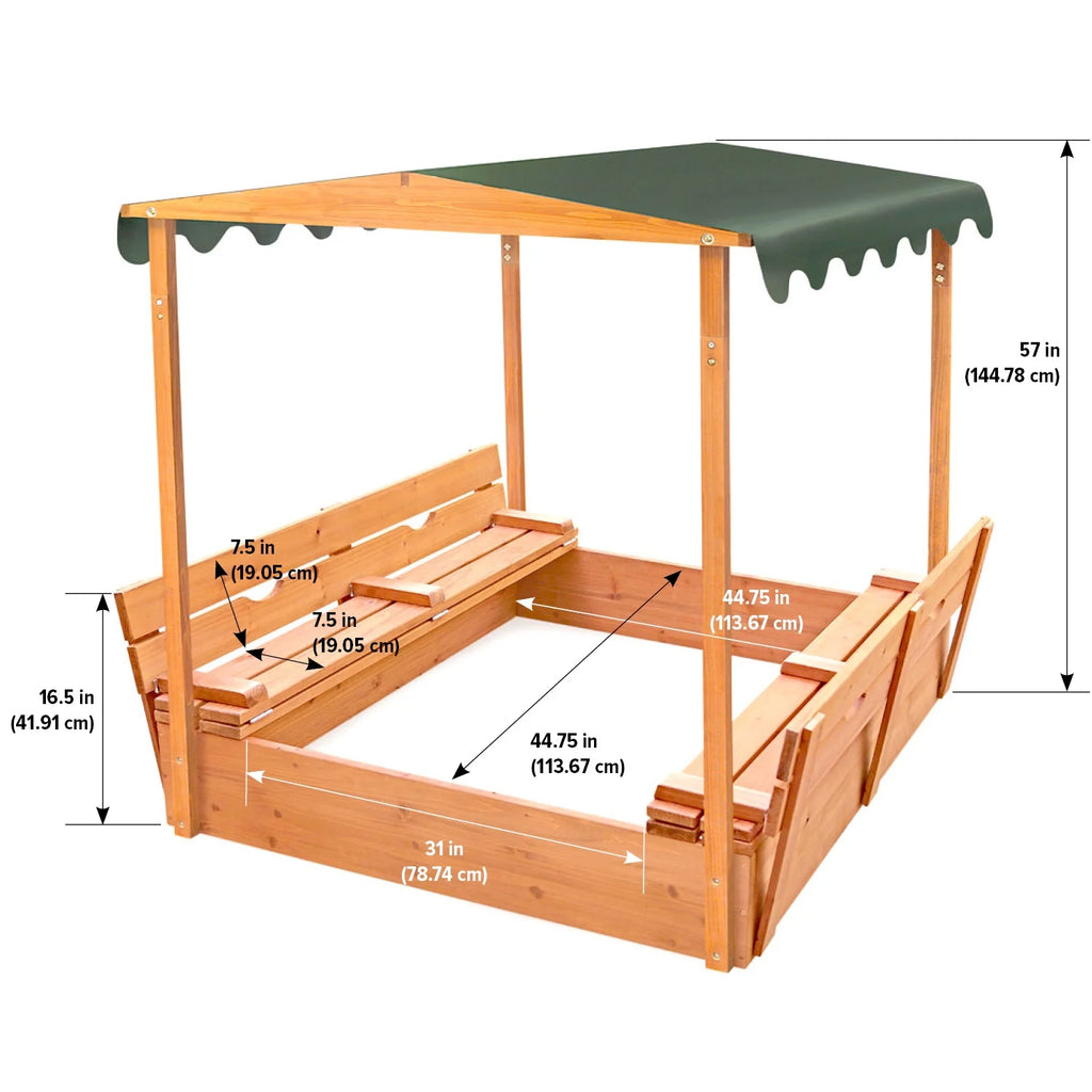 Covered Convertible Cedar Sandbox with Canopy and Two Bench Seats P271731