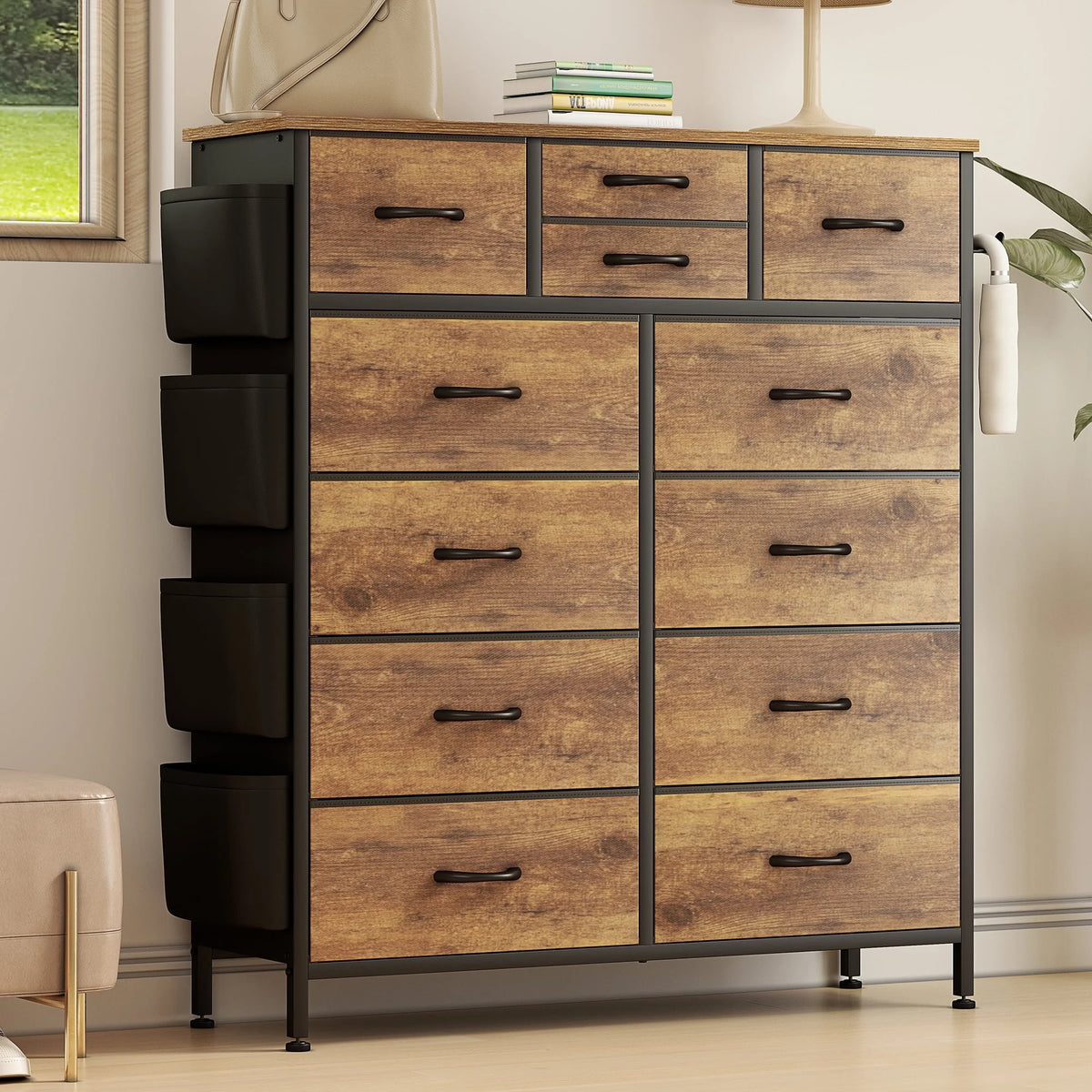 Rustic Brown 12 Drawer Fabric Dresser I313301