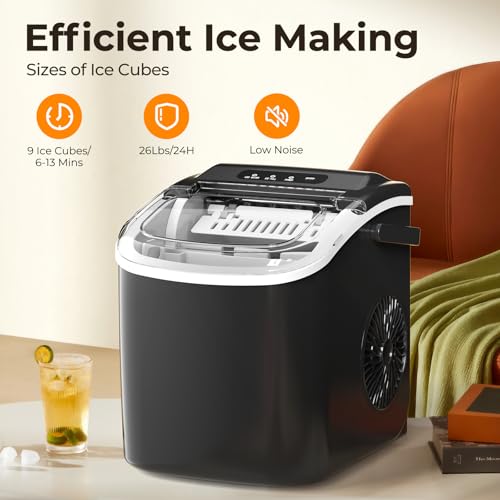 Portable Countertop Ice Maker with Carry Handle, Black, Green S979