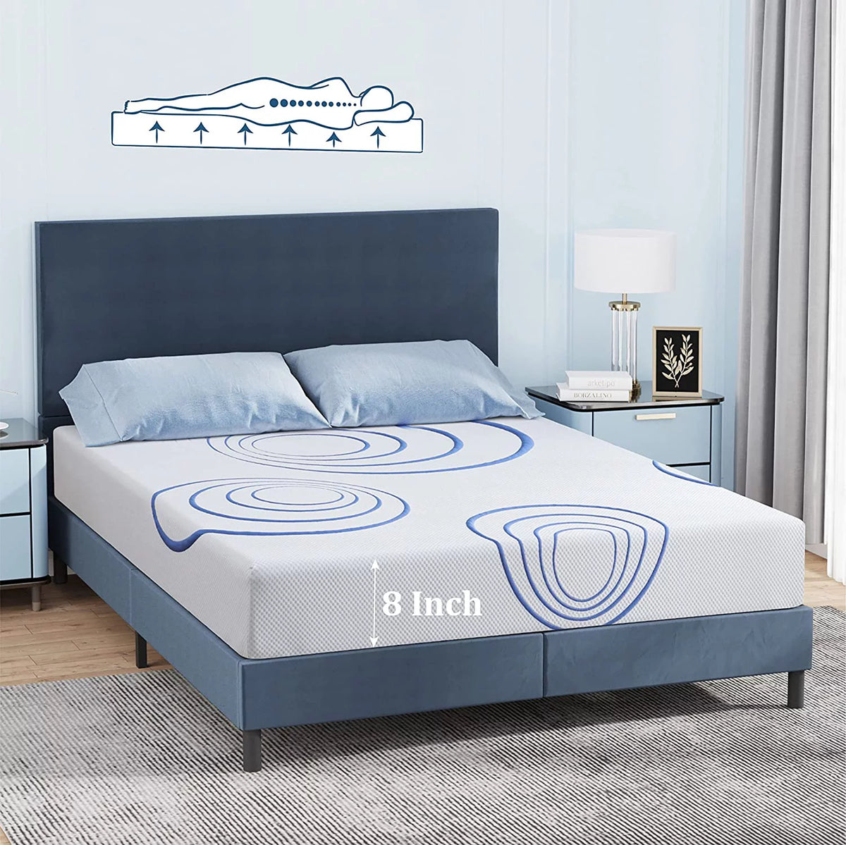 King 8 Inch Bamboo Charcoal Gel Memory Foam Mattress O7458
