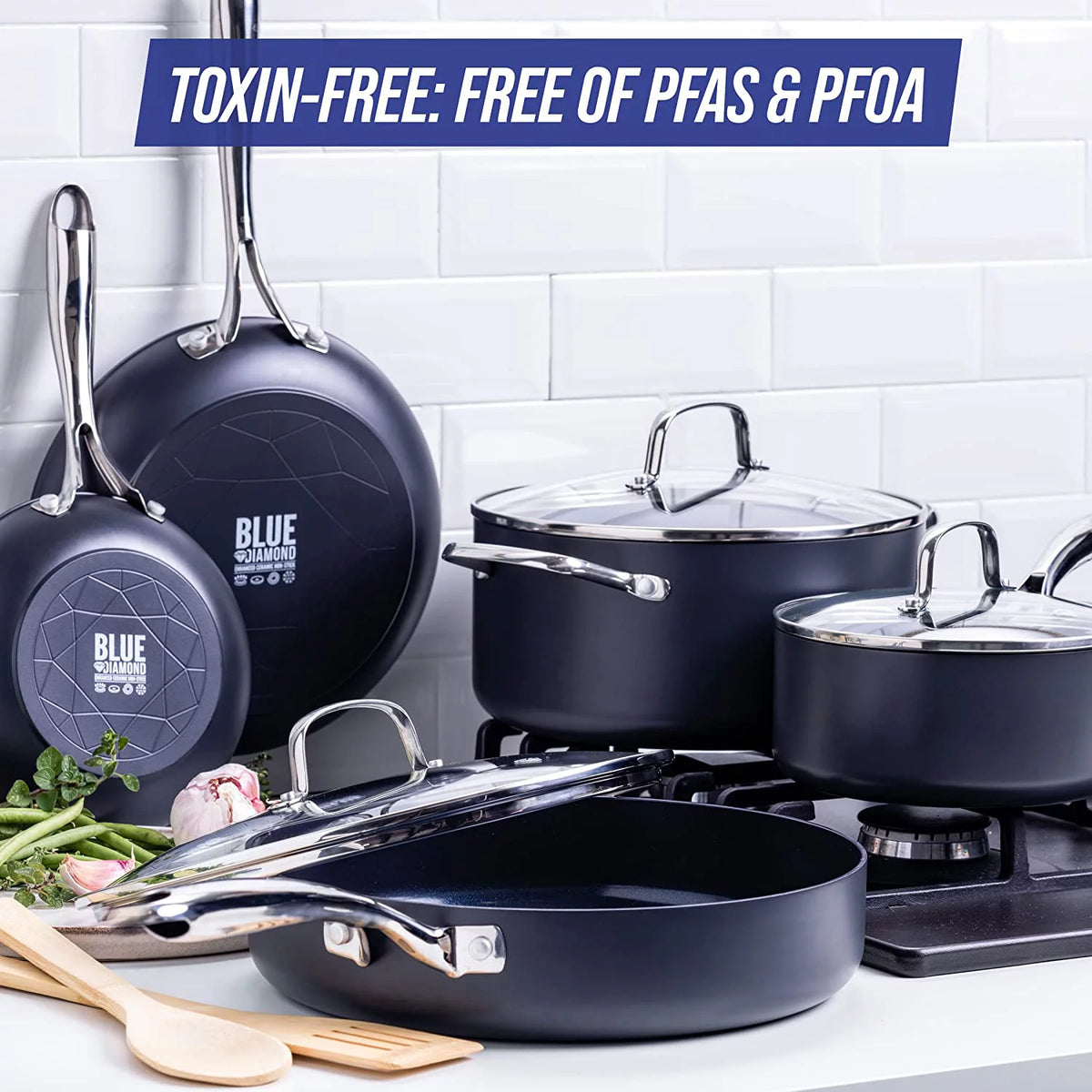 Blue Diamond Hard Anodized Ceramic Nonstick 10-Piece Cookware Set Y4716
