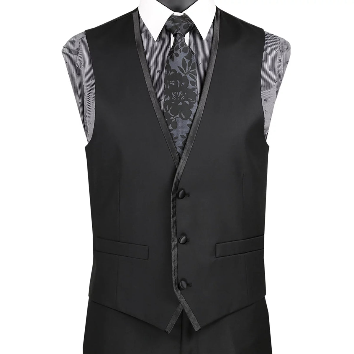 Men's Slim-Fit 3-Piece Textured Solid Lapel Suit - Black 50L S8263