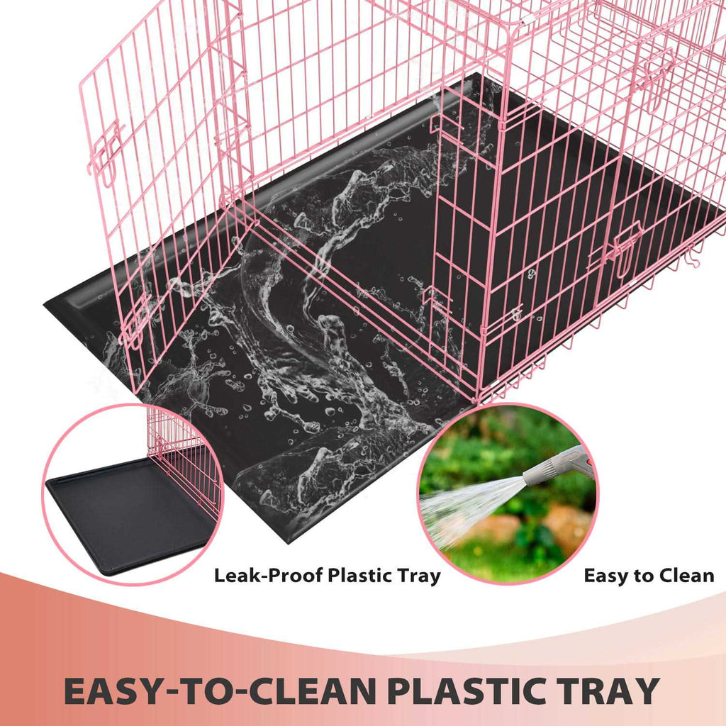 Foldable Large Metal Wire Dog Crate with Plastic Tray A282495