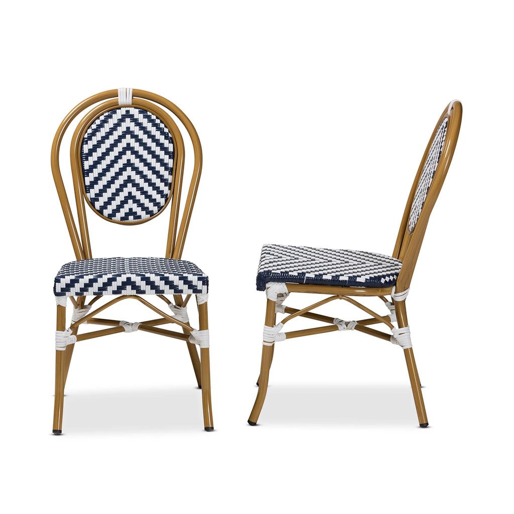 Blue and White Wicker Stacking Dining Chair Set of 2 G689191