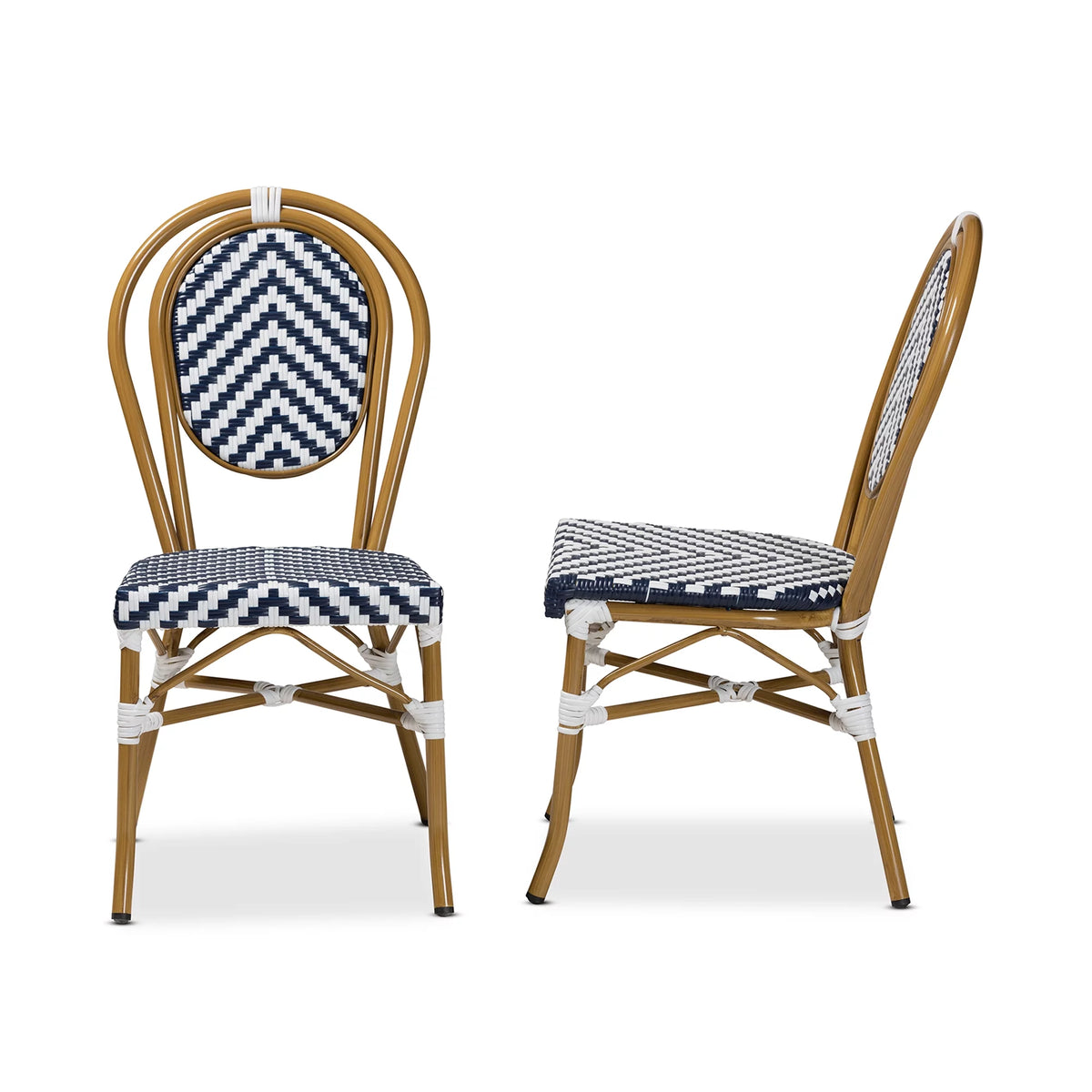 Blue and White Wicker Stacking Dining Chair Set of 2 G689191