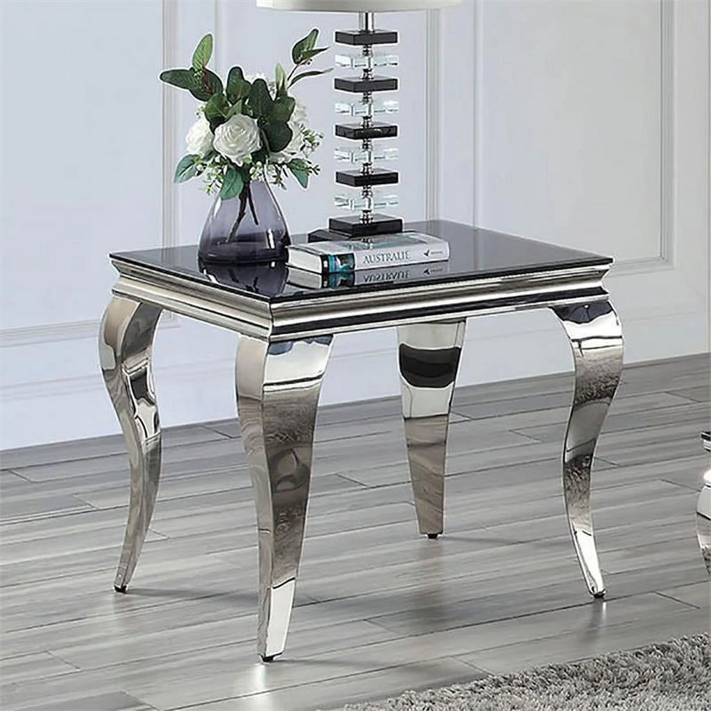 Black and Silver Glass Top End Table O69846