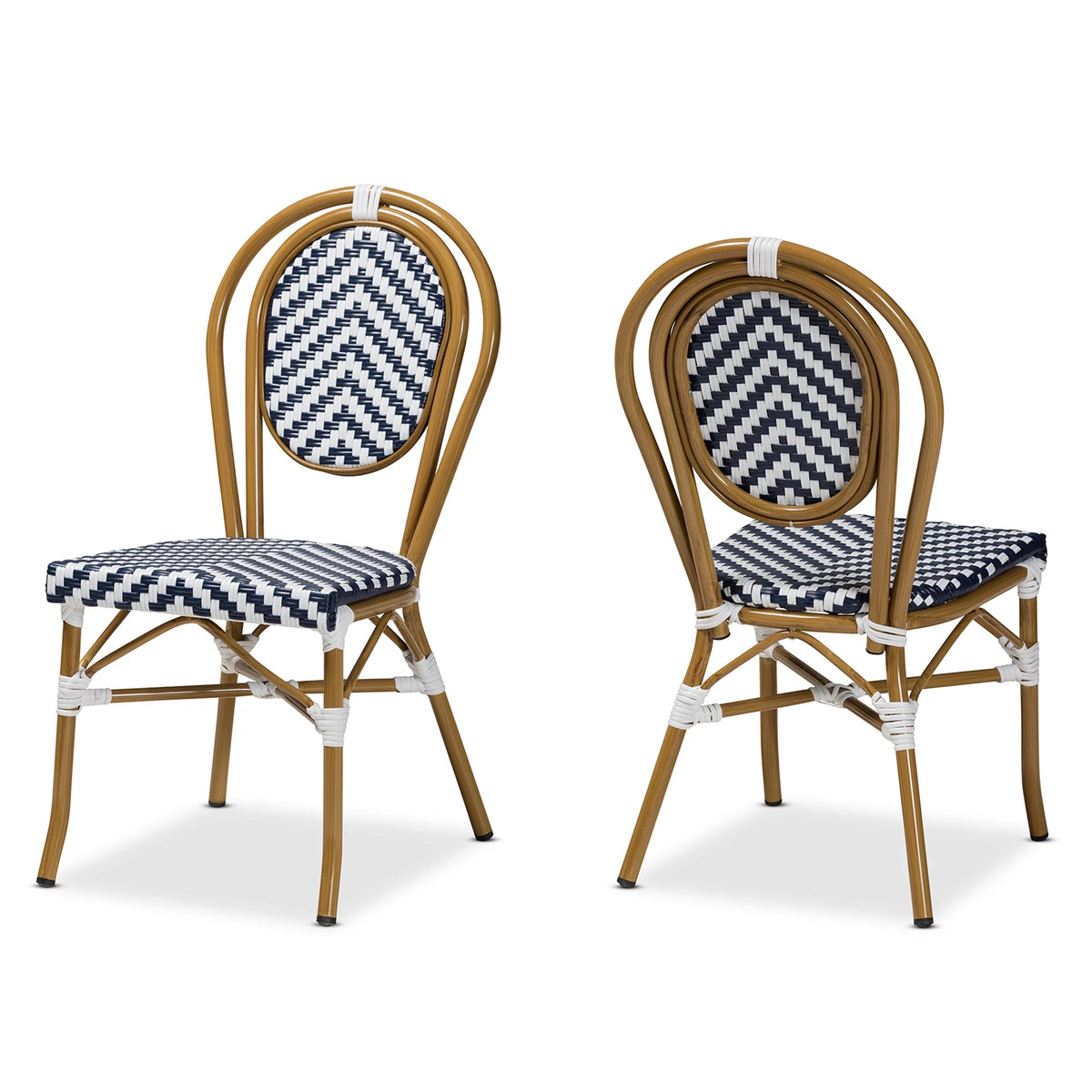 Blue and White Wicker Stacking Dining Chair Set of 2 G689191