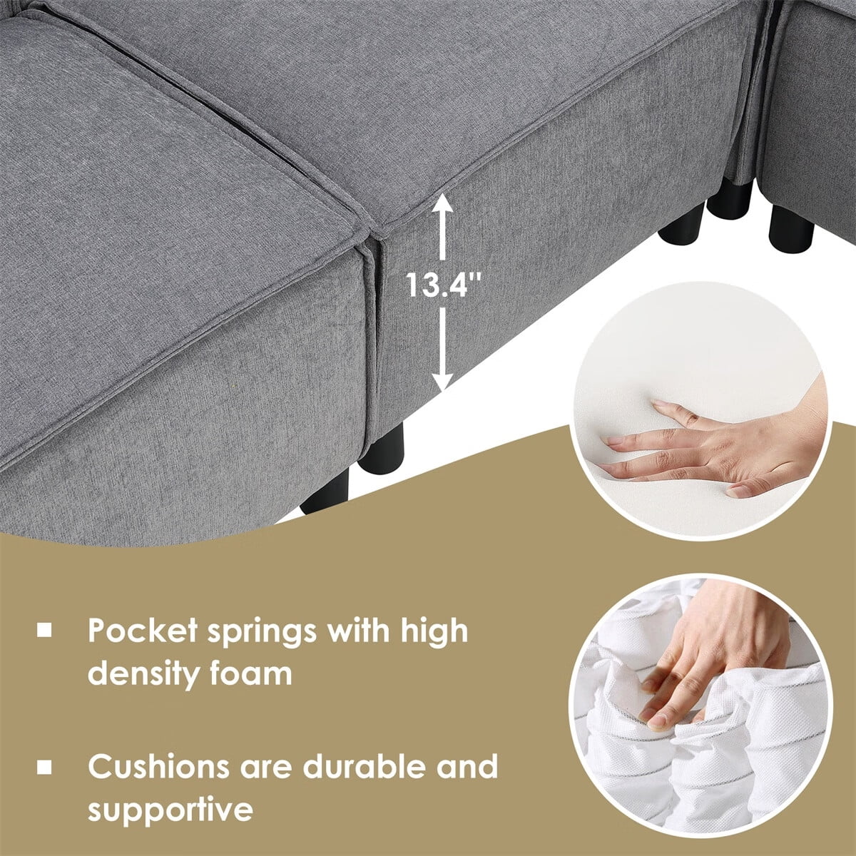 97\*74" Chenille Fabric L-shaped Sectional Sofa with Chaise Lounge J205