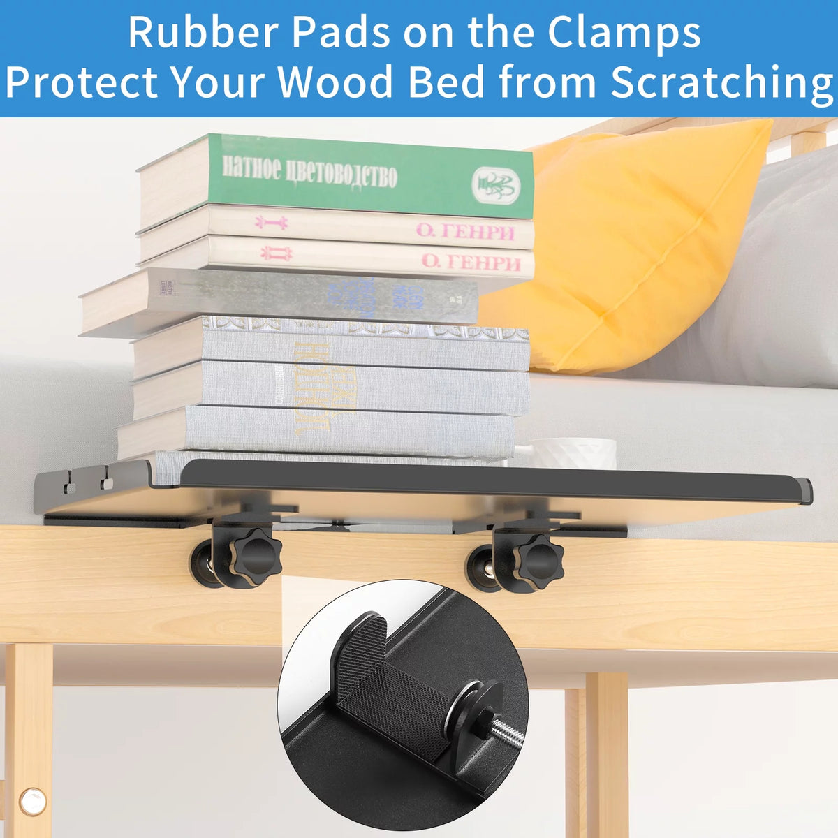 Bedside Shelf for Bed, Clip On Organizer Tray with Charging Slot, Black D33680