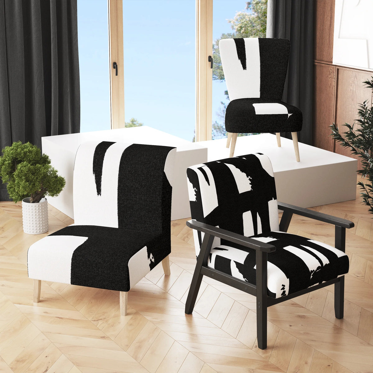 Black & White Upholstered Modern Accent Chair Y361874