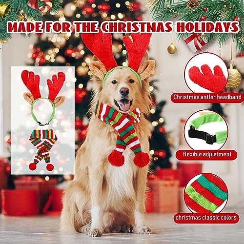 4 Pcs Dog Christmas Antlers Headband Scarf Set E5875