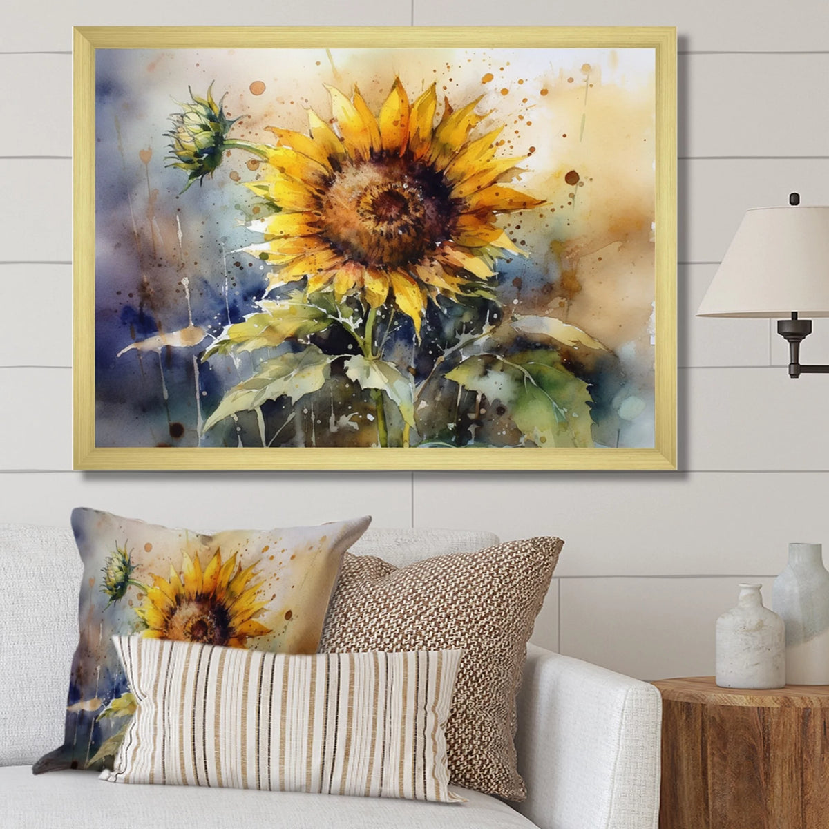 Floral Sunflower Framed Canvas Art Print 44 in. wide x 34 in. high O656