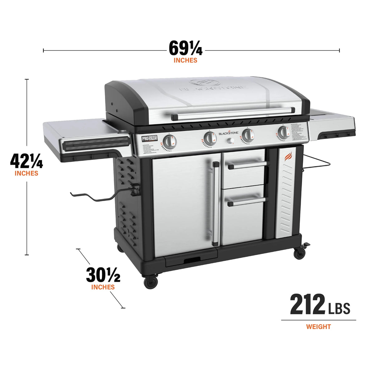 4-Burner Propane Griddle with Stainless Steel Cabinet and Hood W41452