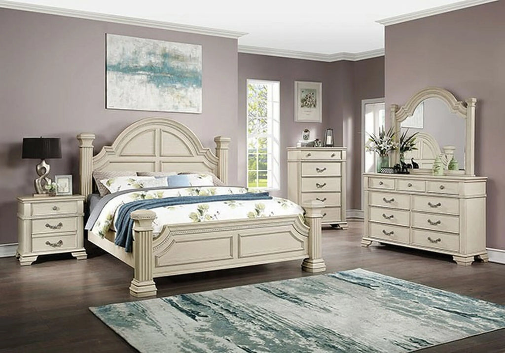 Antique White Solid Wood 4pc King Size Bedroom Set A58864