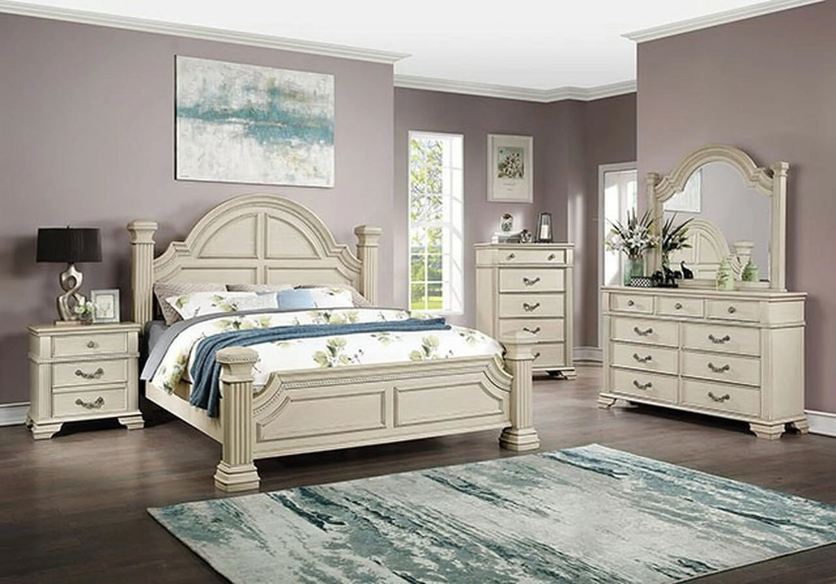 Antique White Solid Wood 4pc King Size Bedroom Set A58864