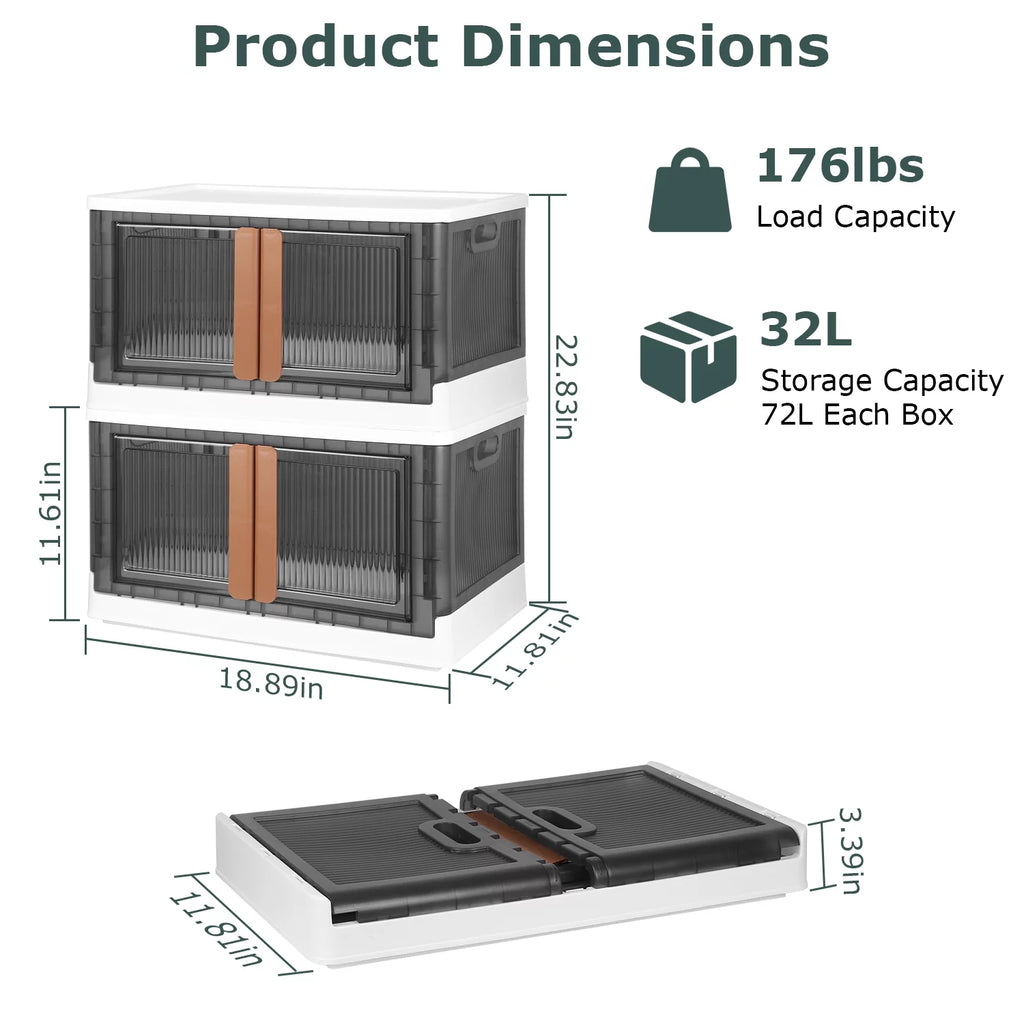 Foldable 2Pcs 32L Plastic Storage Bins with Lid and Wheels I748407