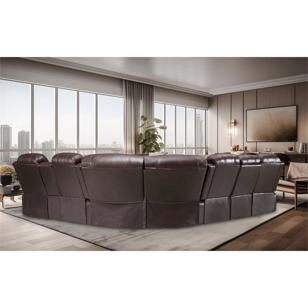 Brown Faux Leather Reclining Sectional F977