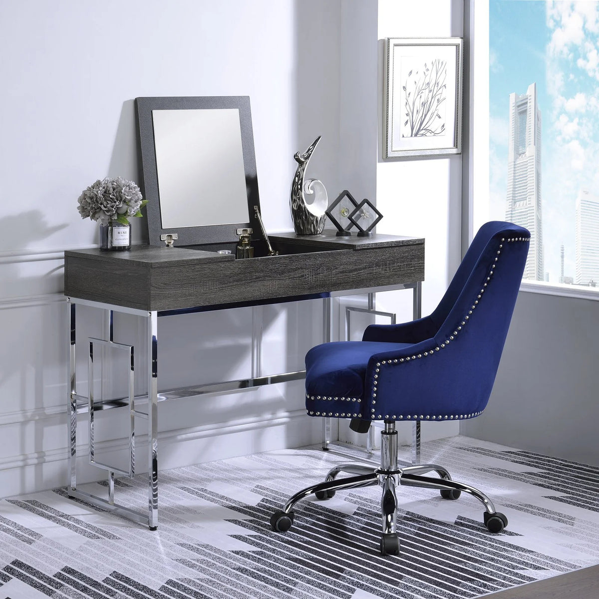 Vanity Desk in Chrome and White J6362