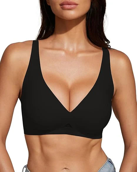 Wireless Deep V Neck Bra with Breathable Mesh Panels P7886