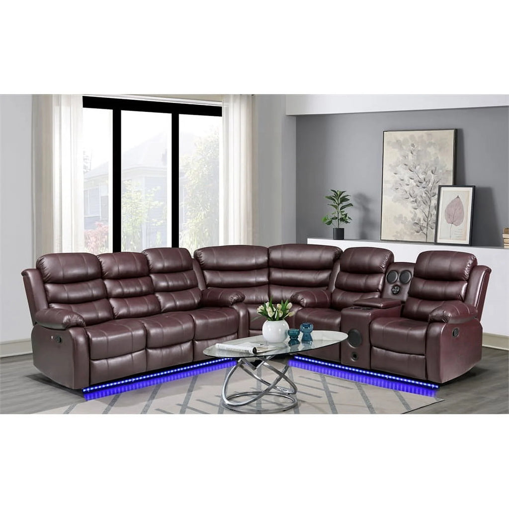 Brown Faux Leather Reclining Sectional F977