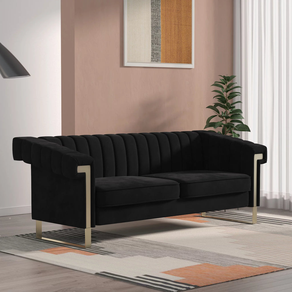Blue Velvet Chesterfield Sofa with Gold Legs I456264