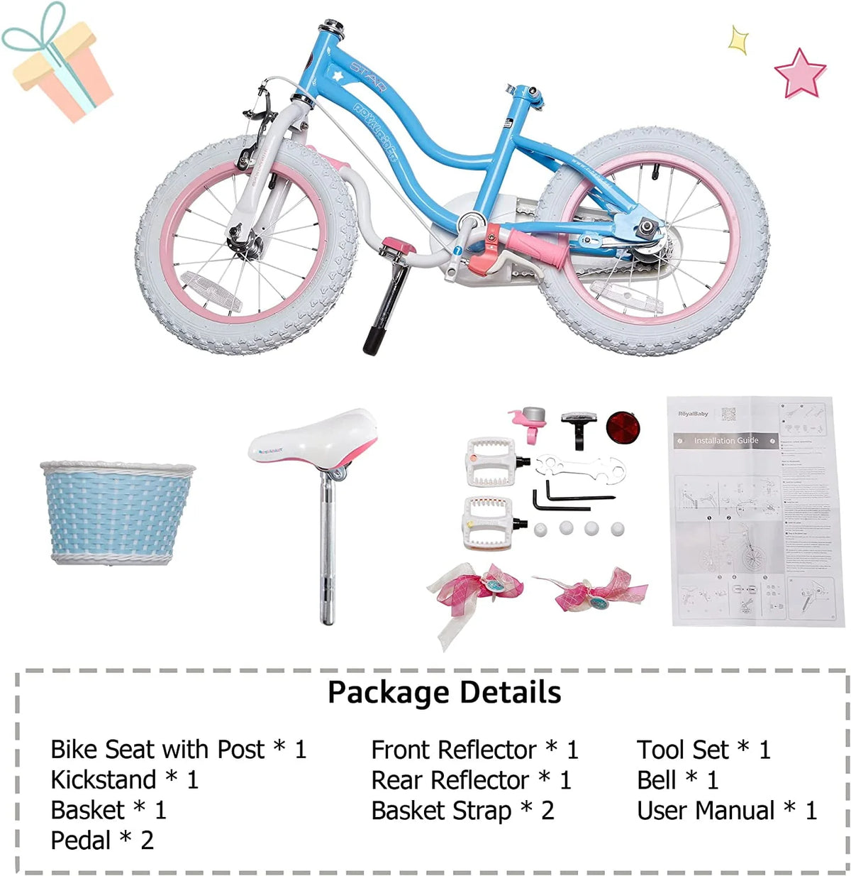 20 Inch Kids Bike with Kickstand Basket Blue I6186