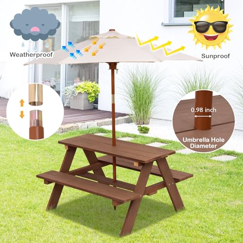Kids Wooden Picnic Table with Umbrella F7474