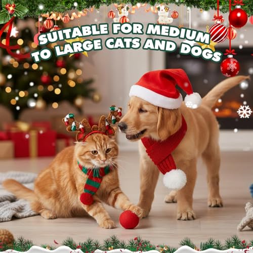 4 Pcs Dog Christmas Antlers Headband Scarf Set E5875